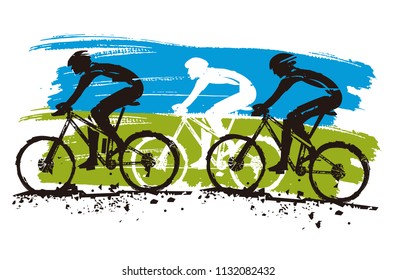 
Mountain bike competition.
Grunge Stylized illustration of Mountain bike race. Isolated on white background. Vector available. 