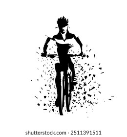 Mountain bike cycling, biker, front view, abstract isolated vector silhouette