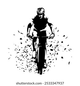 Mountain bike cycling, biker, front view, abstract isolated vector silhouette