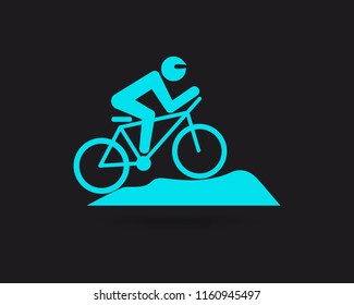 Mountain bike cyclist vector web icon isolated on black background, EPS 10, top view