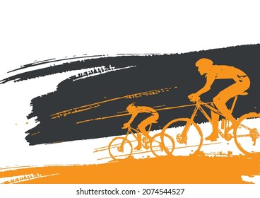 Mountain bike cyclists, expressive banner background.
Colorful backdrop with two cyclists on brush stroke. Banner template. Vector available.