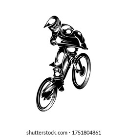 Mountain bike downhill logo vector illustration, Downhill players Silhouette design