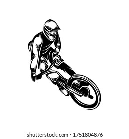 Mountain bike downhill logo vector illustration, Downhill players Silhouette design