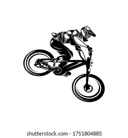 Mountain bike downhill logo vector illustration, Downhill players Silhouette design