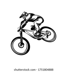 Mountain bike downhill logo vector illustration, Downhill players Silhouette design