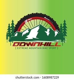 mountain bike downhill logo with wheel and mountain