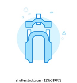 Mountain Bike Fork Flat Vector Icon. Bicycle Spare Part Symbol, Pictogram, Sign. Light Flat Style. Blue Monochrome Design. Editable Stroke. Adjust Line Weight. Design with Pixel Perfection.