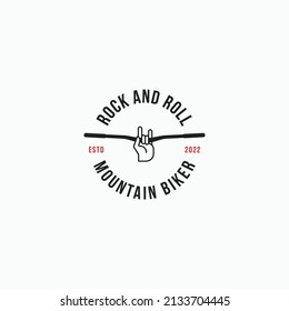 Mountain bike handlebar with rock and roll hand sign logo icon sign symbol design concept. Vector illustration