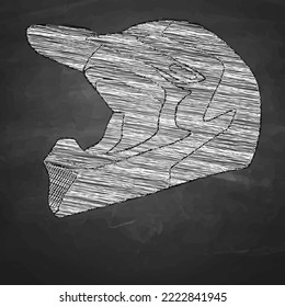 A mountain bike helmet drawn in chalk on a blackboard.

