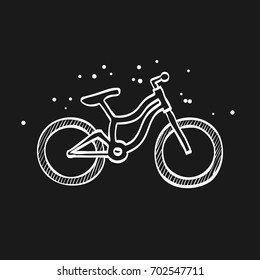 Mountain bike icon in doodle sketch lines. Sport transportation explore distance endurance bicycle suspension