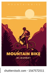 mountain bike in journey, poster vintage style