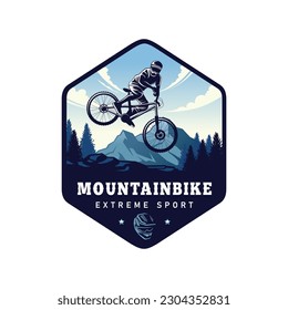 Logo de la bicicleta de montaña. vector de ilustración del logotipo de la vintage de descenso de bicicleta