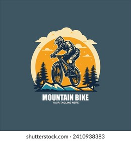 Mountain bike logo complete with illustration of a cyclist riding a bicycle with gusto