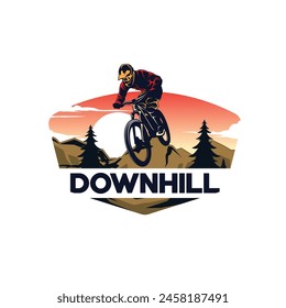 Mountain bike logo design. Downhill vintage logo illustration vector
