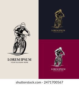 Mountainbike Logo Design. Extreme Downhill Biker Vintage Stil Logo Illustration Vektorgrafik