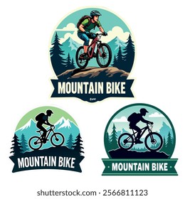 Mountain bike logo featuring adventurous landscapes for cycling and outdoor sports branding