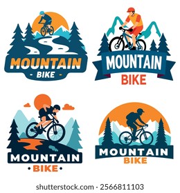 Mountain bike logo with scenic landscapes for adventure sports and outdoor-themed branding