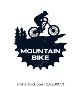 Mountain bike logo template gear and cyclist