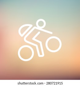Mountain bike rider icon thin line for web and mobile, modern minimalistic flat design. Vector white icon on gradient mesh background.