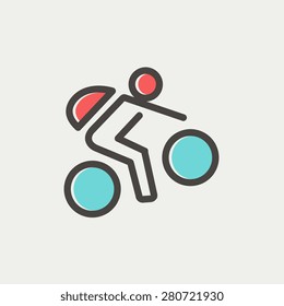 Mountain bike rider icon thin line for web and mobile, modern minimalistic flat design. Vector icon with dark grey outline and offset colour on light grey background.