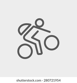 Mountain bike rider icon thin line for web and mobile, modern minimalistic flat design. Vector dark grey icon on light grey background.