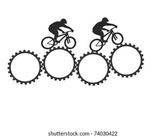 Mountain bike riders on bicycle gears