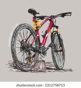 Mountain bike roughly painted with a brush, vector illustration