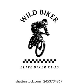 Mountain bike Silhouette logo. Extreme biker downhill vintage logo illustration vector