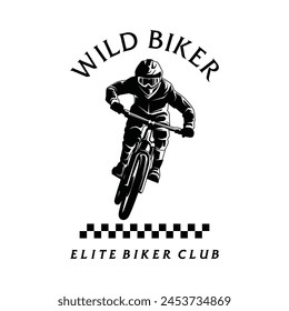 Mountain bike Silhouette logo. Extreme biker downhill vintage logo illustration vector