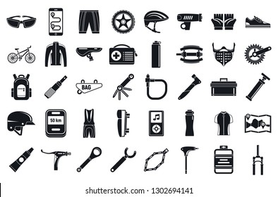 Mountain bike tool icons set. Simple set of mountain bike tool vector icons for web design on white background