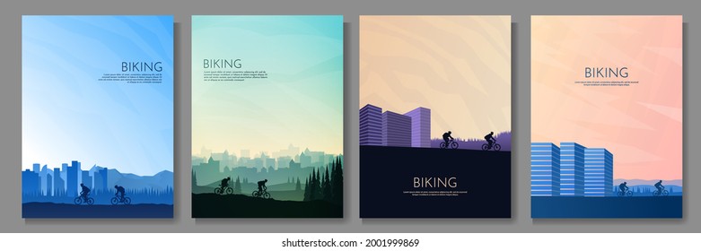 Mountain Bike. Travel Concept Of Discovering, Exploring And Observing Nature. Cycling. Adventure Tourism. Flat Graphic Polygonal Landscape. Minimalist Design For Poster, Book Cover, Magazine, Brochure