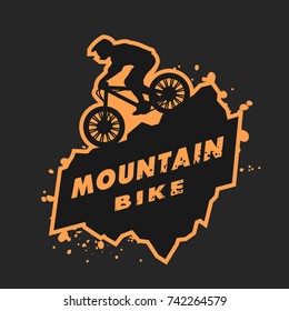 Mountain Bike Trials. Emblem In Grunge Style On A Dark Background.