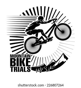 Mountain bike trials. Vector illustration in the engraving style