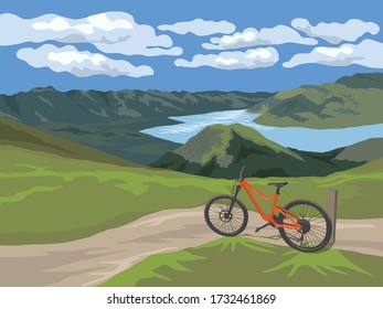 Mountain Bike Mountain View on illustration graphic vector