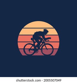 Mountain bike vintage logo template gear and cyclist illustration