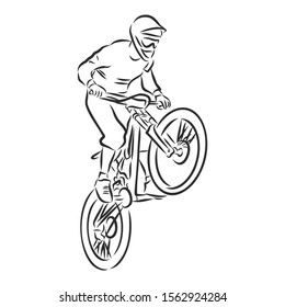 mountain biker, mountain bike, sketch, contour vector illustration 