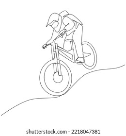 Mountain Biker Continuous Line Drawing Vector Illustration