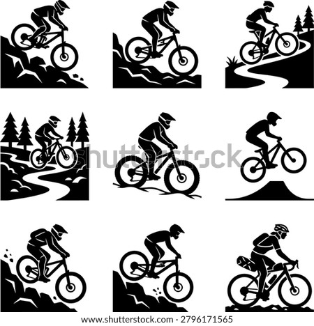 Mountain biker downhill, rocky slope, aggressive riding, extreme sport, dynamic action, speed.