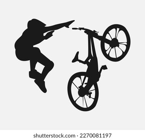 mountain biker fall. silhouette vector. cyclist, racer, downhill concept. suitable for t-shirt design, print, poster, sticker, for personal use, gift, cyclist community.