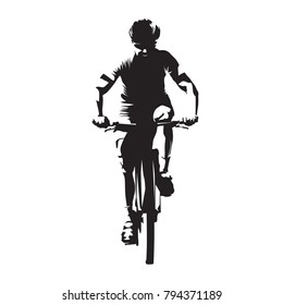 Mountain Biker, Front View, Abstract Vector Silhouette