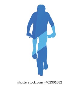 Mountain Biker, Front View, Cycling, Abstract Blue Vector Silhouette