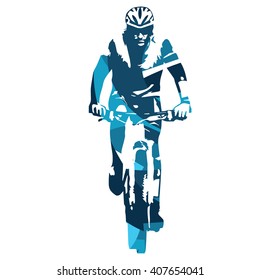 Mountain biker front view, MTB. Abstract blue vector illustration