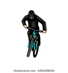 mountain biker front view vector illustration