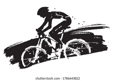 
Mountain biker in full speed.
Expressive grunge stylized illustration of mountain bike cyclist. Vector available.