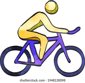 Mountain biker icon in color drawing. Sport bicycle extreme downhill cycling helmet