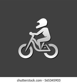 Mountain biker icon in metallic grey color style. Sport bicycle extreme downhill