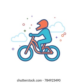 Mountain biker icon in outlined flat color style. Vector illustration.