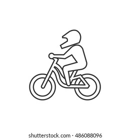 Mountain biker icon in thin outline style. Sport bicycle extreme downhill cycling helmet