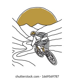 Mountain biker line graphic illustration vector art t-shirt design