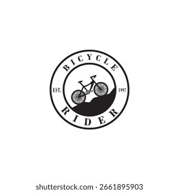 Plantilla de Vector del logotipo del ciclista de montaña para el logotipo del deporte, tienda de la bici, compañía, etc.
